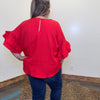 Red Round Neck Short Ruffle Sleeves Top - Country Lace Boutique