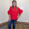 Red Round Neck Short Ruffle Sleeves Top - Country Lace Boutique