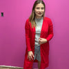 Red Snap Down w/ Pockets Long Sleeve Soft Cardigan - Country Lace Boutique