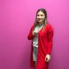 Red Snap Down w/ Pockets Long Sleeve Soft Cardigan - Country Lace Boutique