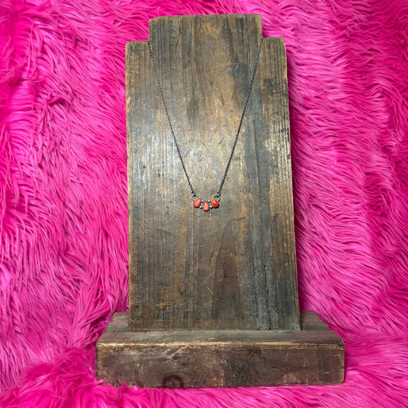 Red Spiny 3 Stone Tear Drop Sterling Silver Necklace - Country Lace Boutique