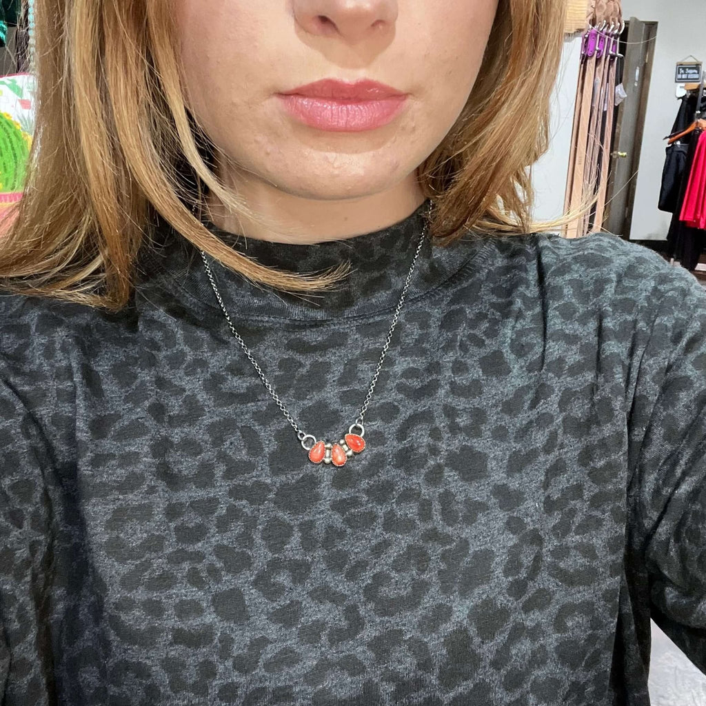 Red Spiny 3 Stone Tear Drop Sterling Silver Necklace - Country Lace Boutique