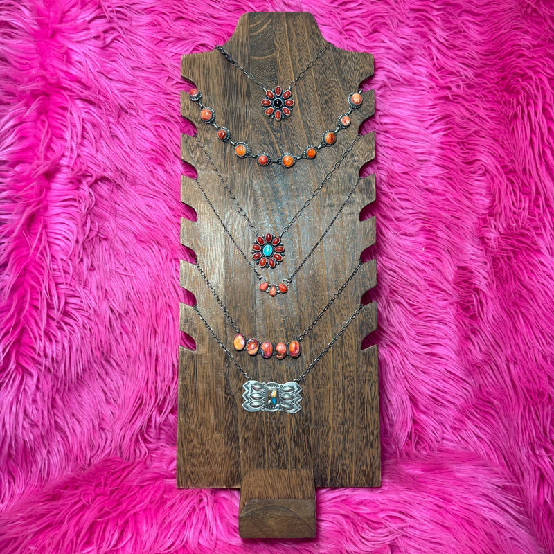 Red Spiny 3 Stone Tear Drop Sterling Silver Necklace - Country Lace Boutique