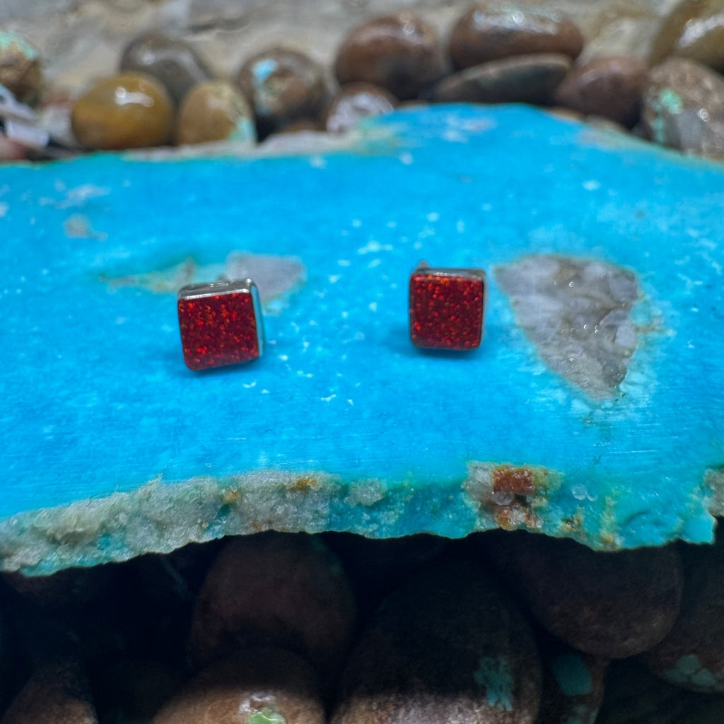Red Square Stud Lil Post Sterling Silver Earring - Country Lace Boutique