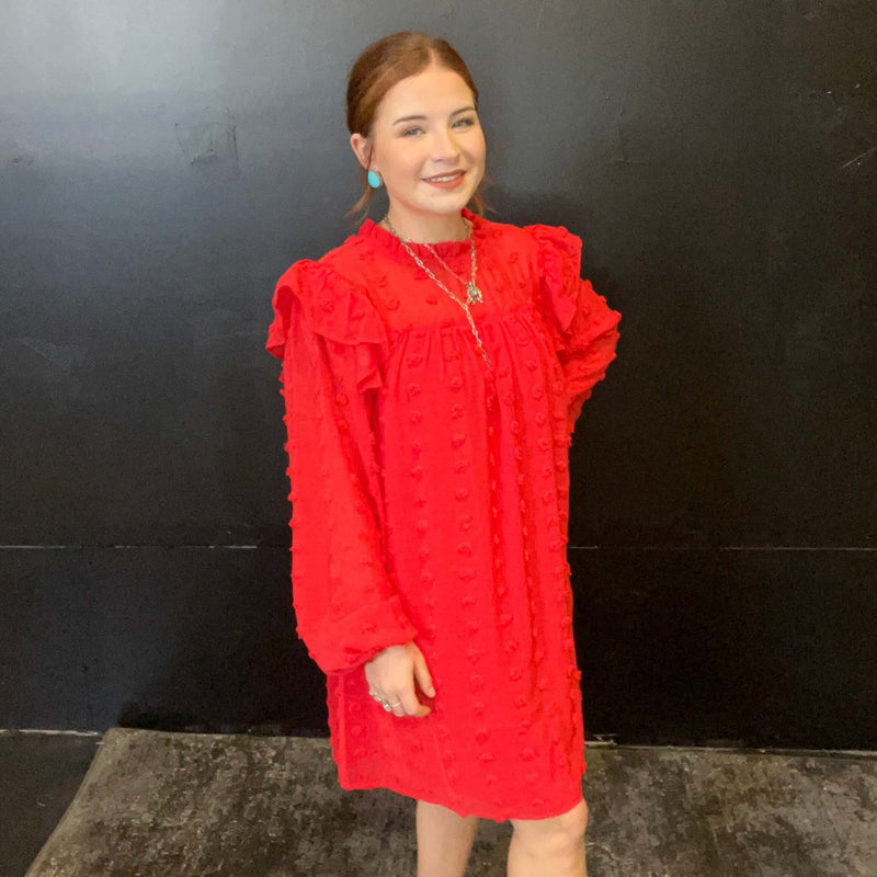 Red Swiss Dot long sleeve Dress / Medium - Country Lace Boutique