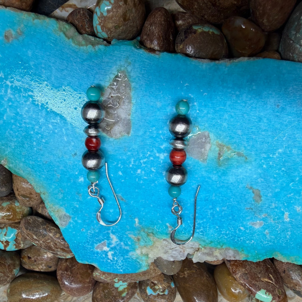 Red Turquoise Pearl Drop Sterling Silver Earring - Country Lace Boutique