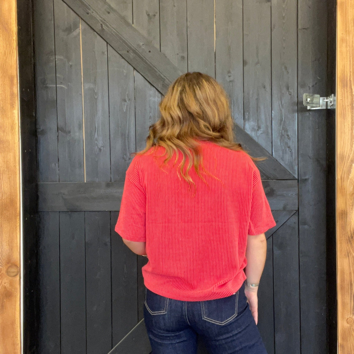 Red & White Chonky Ribbed Short Sleeve Shirt - Country Lace Boutique