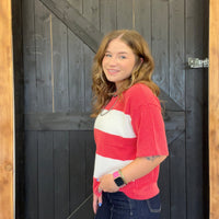 Red & White Chonky Ribbed Short Sleeve Shirt - Country Lace Boutique