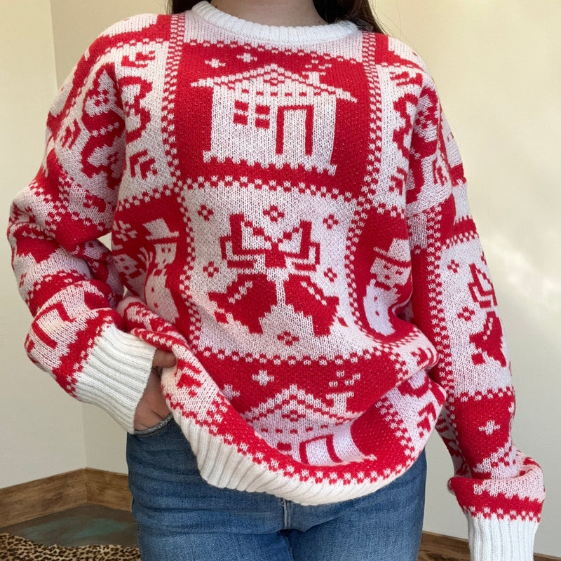 Red & White Christmas Long Sleeve Sweater - Country Lace Boutique