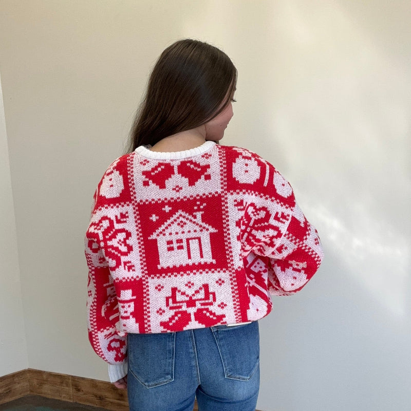 Red & White Christmas Long Sleeve Sweater - Country Lace Boutique