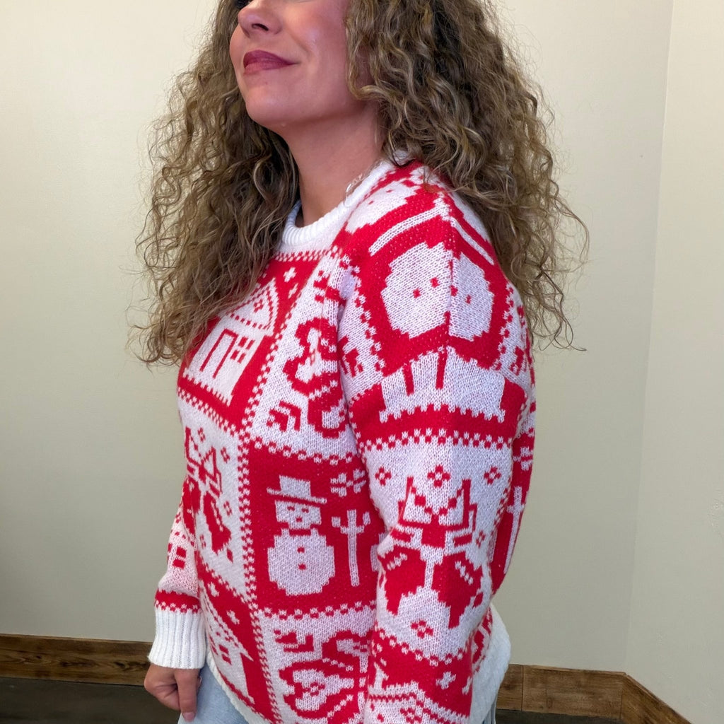 Red & White Christmas Long Sleeve Sweater - Country Lace Boutique