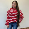 Red & White Detailed Long Sleeve Sweater - Country Lace Boutique