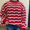 Red & White Detailed Long Sleeve Sweater - Country Lace Boutique