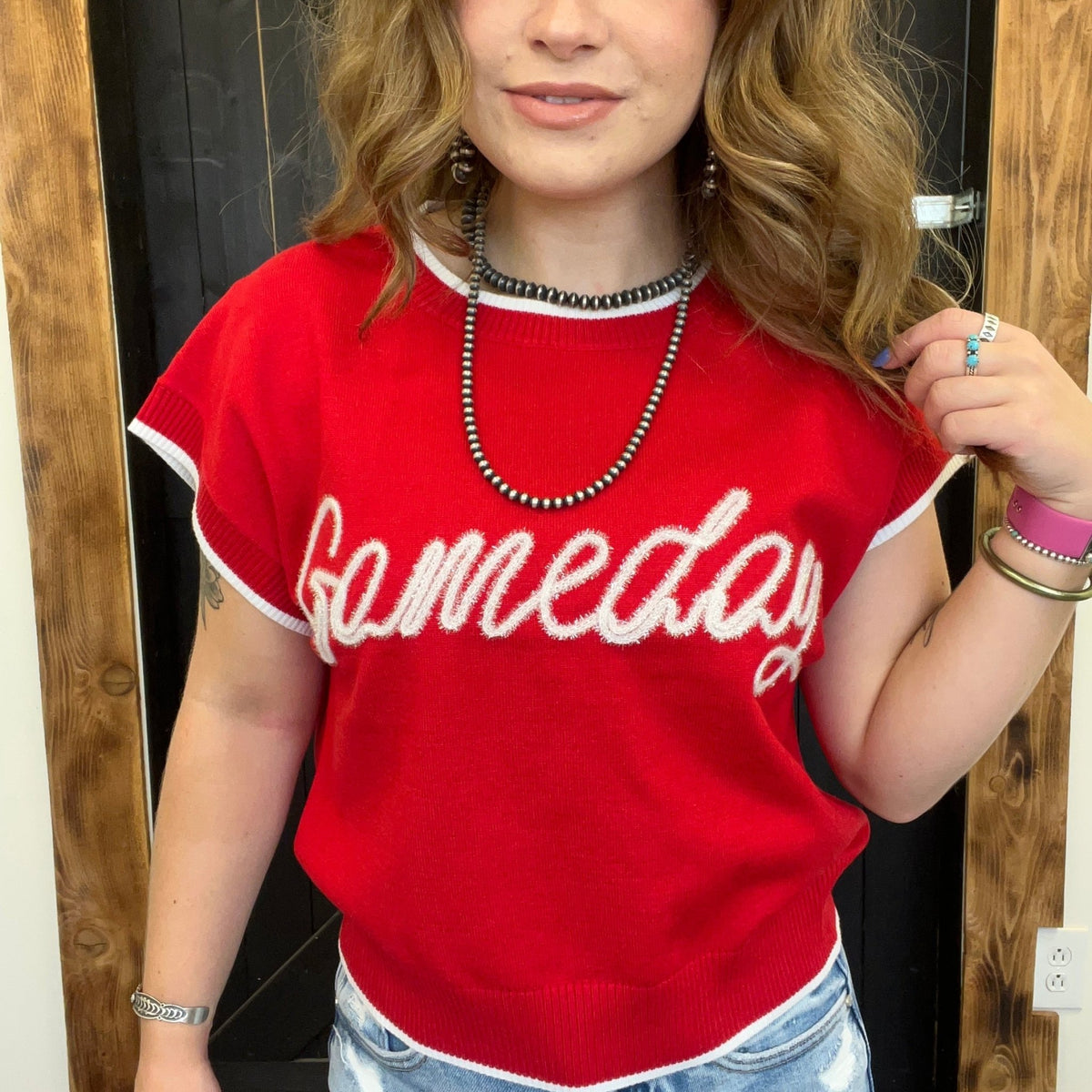 Red & White Gameday Sweater Vest - Country Lace Boutique