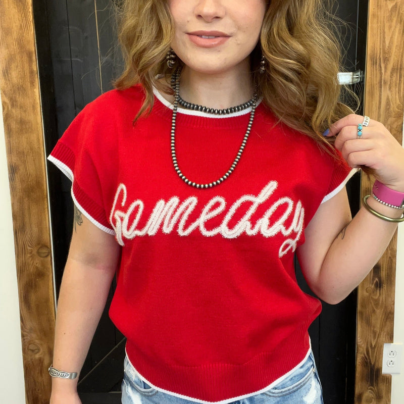 Red & White Gameday Sweater Vest - Country Lace Boutique