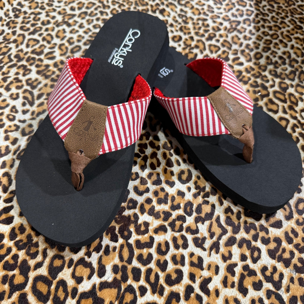Red & White Stripe Summer Break Corky Flip Flop - Country Lace Boutique