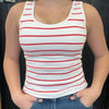 Red & White Striped Ribbed Tank Top with Built in Bra - Country Lace Boutique