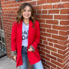 Red With Animal Print Lined Blazer - Country Lace Boutique