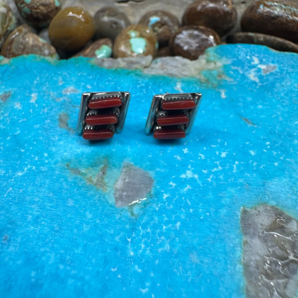 Red Zuni Post Stud Sterling Silver Earring - Country Lace Boutique