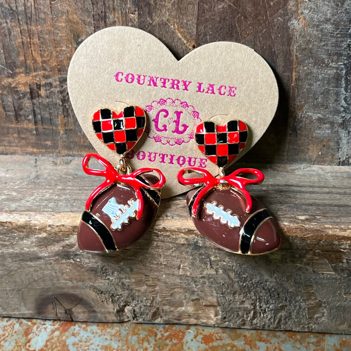 redandblackcheckeredfootballearring