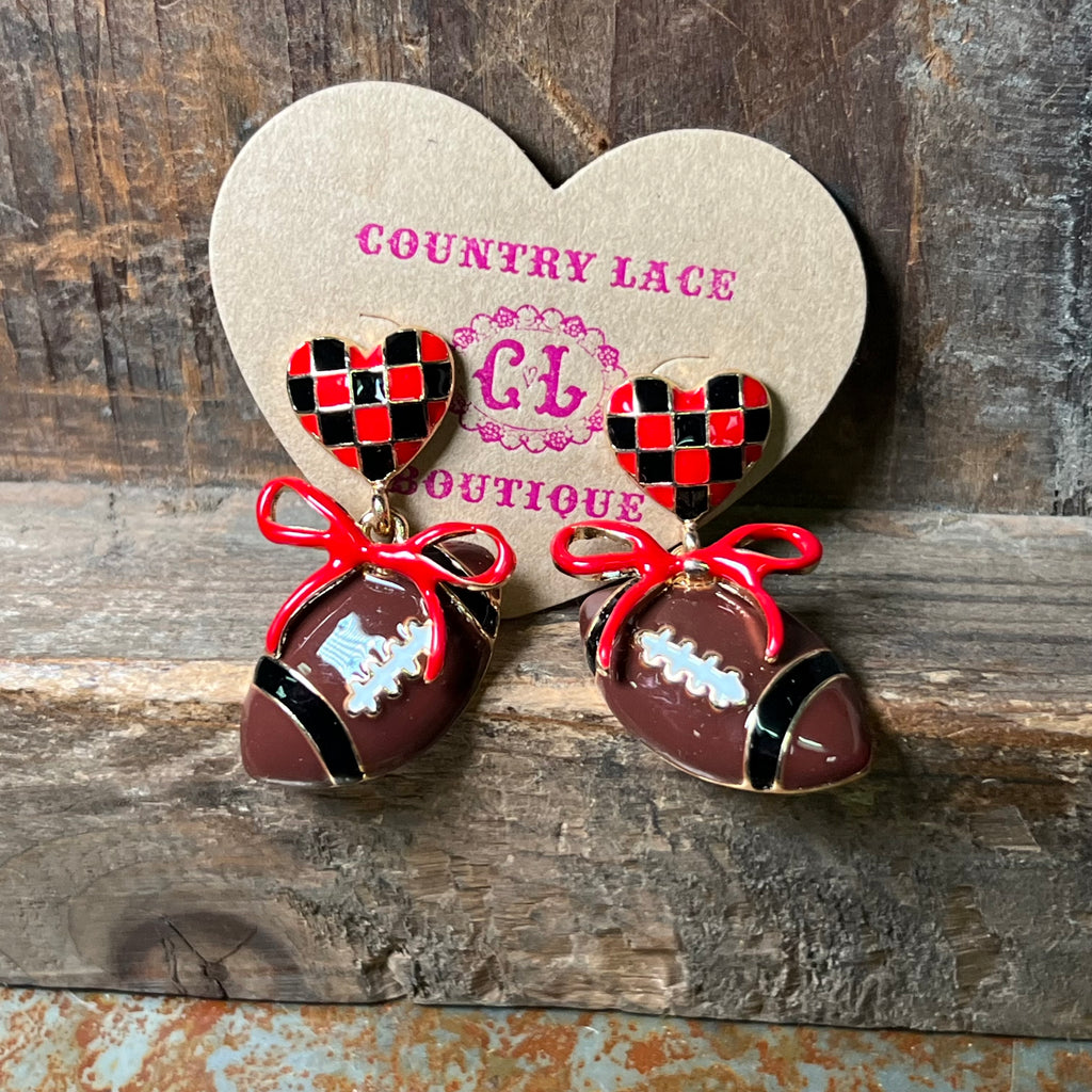 redandblackcheckeredfootballearring