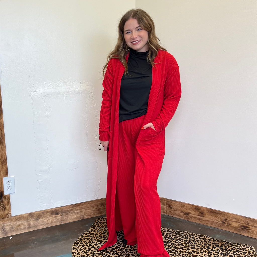 redribbedcardiganset