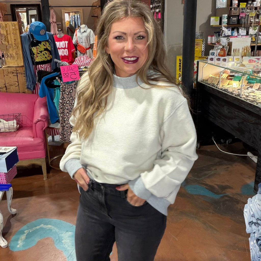 Reverse Terry Mock Neck Oversized Sweatshirt - Country Lace Boutique