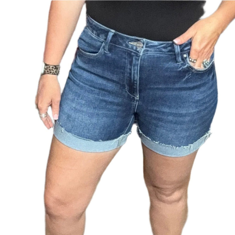 Risen High Rise Cuffed Dark Shorts - Country Lace Boutique