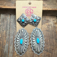 Rita Lee Concho Turquoise Sterling Silver Post Earring - Country Lace Boutique