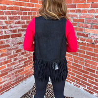 Rock & Roll Denim n Women's Black Studded Fringe Vest - Country Lace Boutique