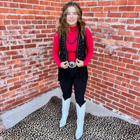 Rock & Roll Denim n Women's Black Studded Fringe Vest - Country Lace Boutique