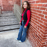 Rock & Roll Denim n Women's Black Studded Fringe Vest - Country Lace Boutique