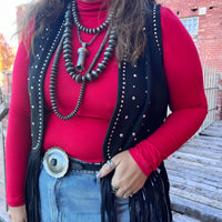 Rock & Roll Denim n Women's Black Studded Fringe Vest - Country Lace Boutique