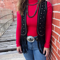 Rock & Roll Denim n Women's Black Studded Fringe Vest - Country Lace Boutique