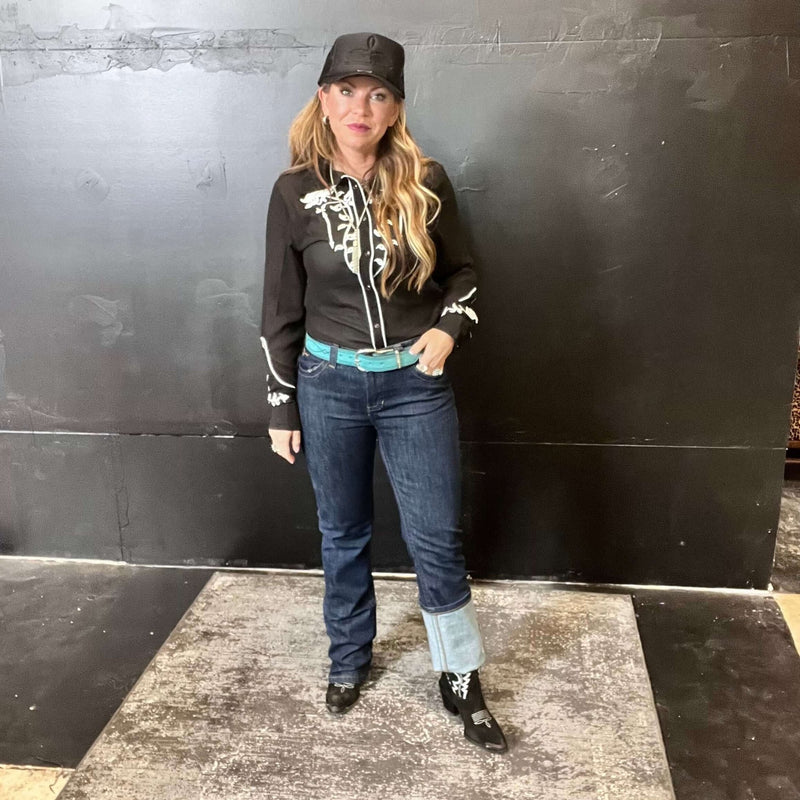 Rodeo Quincy Veronica Black Button up Long Sleeve Top - Country Lace Boutique