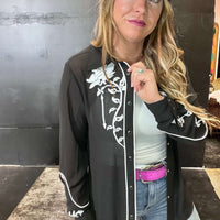 Rodeo Quincy Veronica Black Button up Long Sleeve Top - Country Lace Boutique