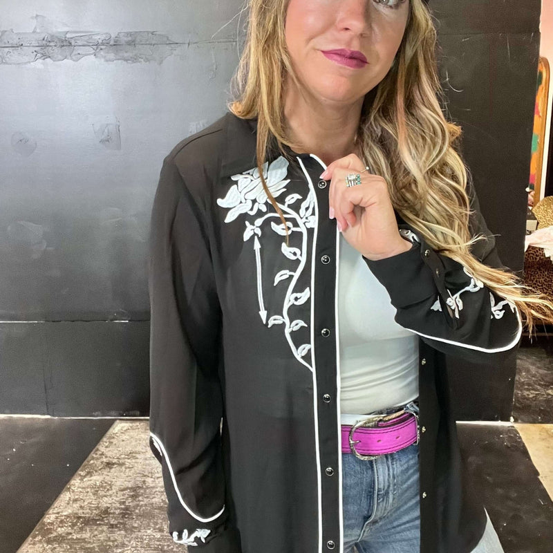 Rodeo Quincy Veronica Black Button up Long Sleeve Top - Country Lace Boutique