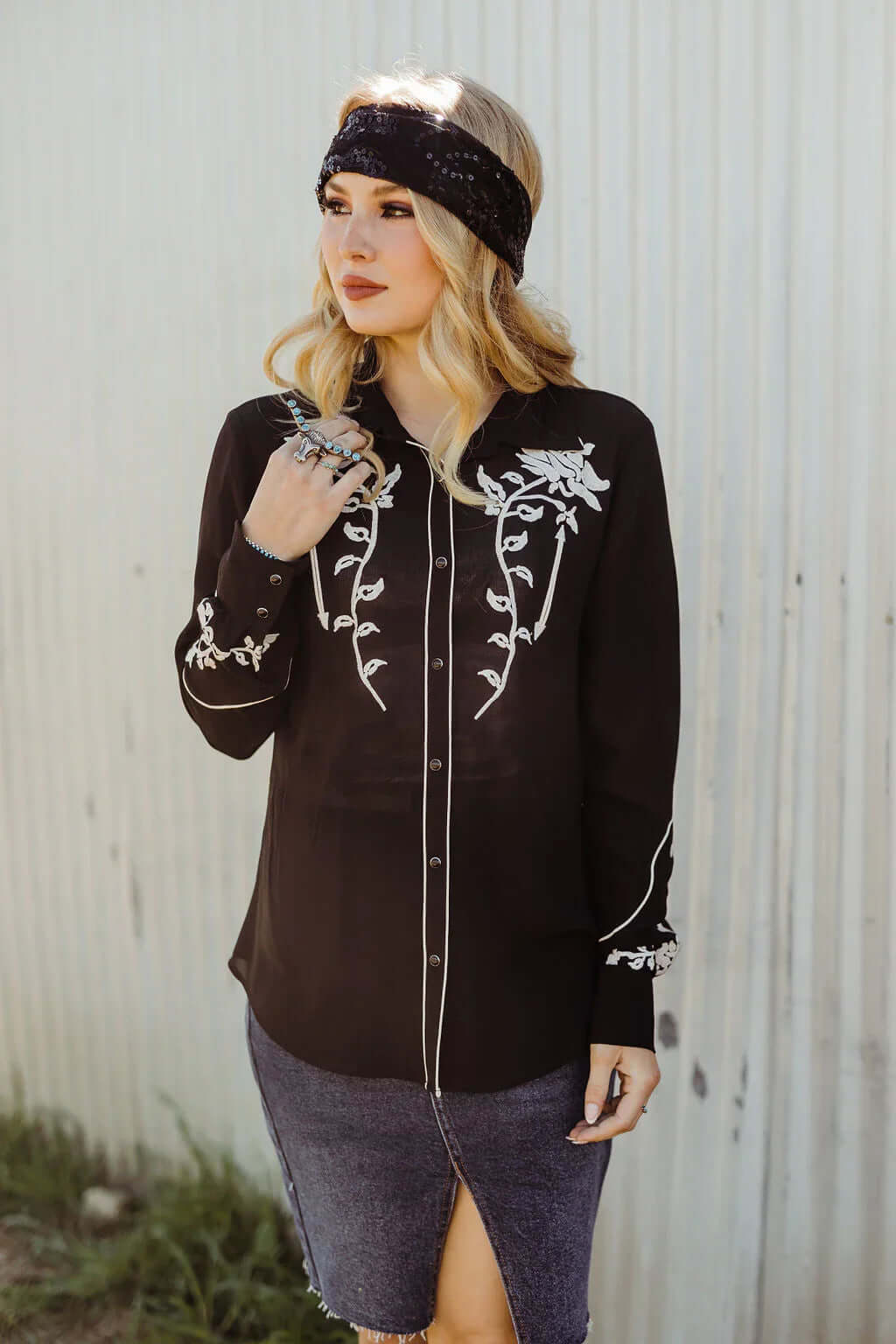 Rodeo Quincy Veronica Black Button up Long Sleeve Top - Country Lace Boutique