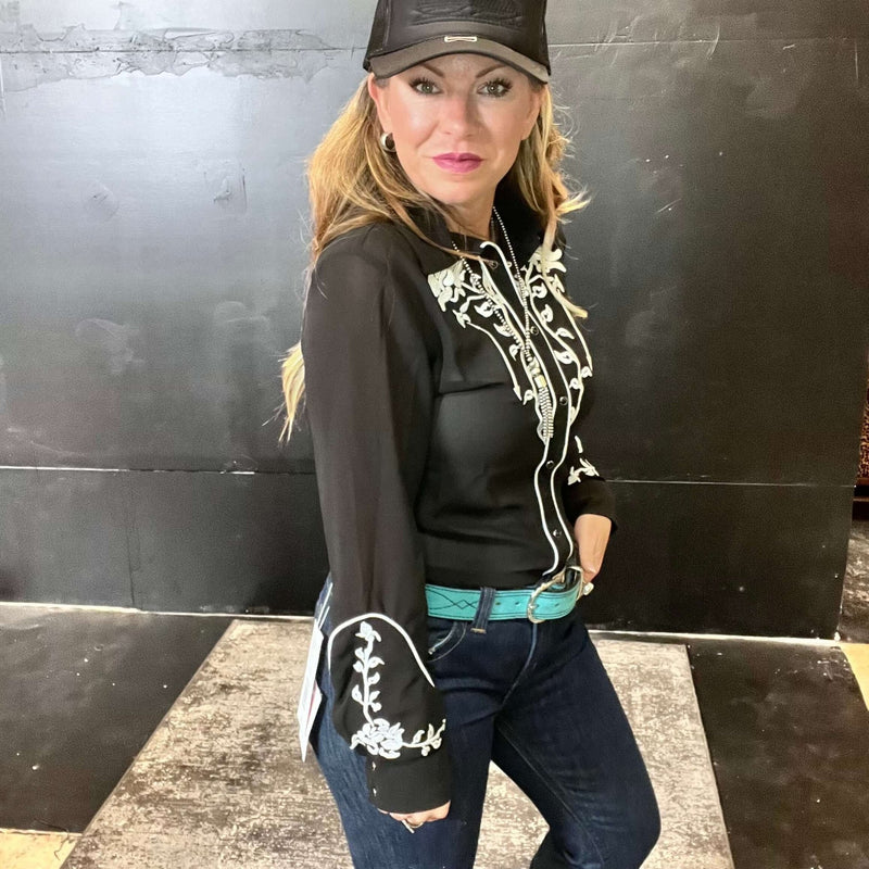 Rodeo Quincy Veronica Black Button up Long Sleeve Top - Country Lace Boutique