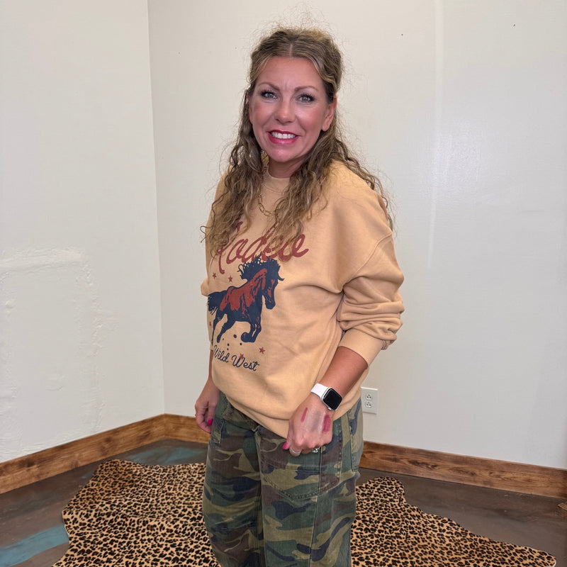 Rodeo Wild West Horse Crew Neck Sweatshirt - Country Lace Boutique