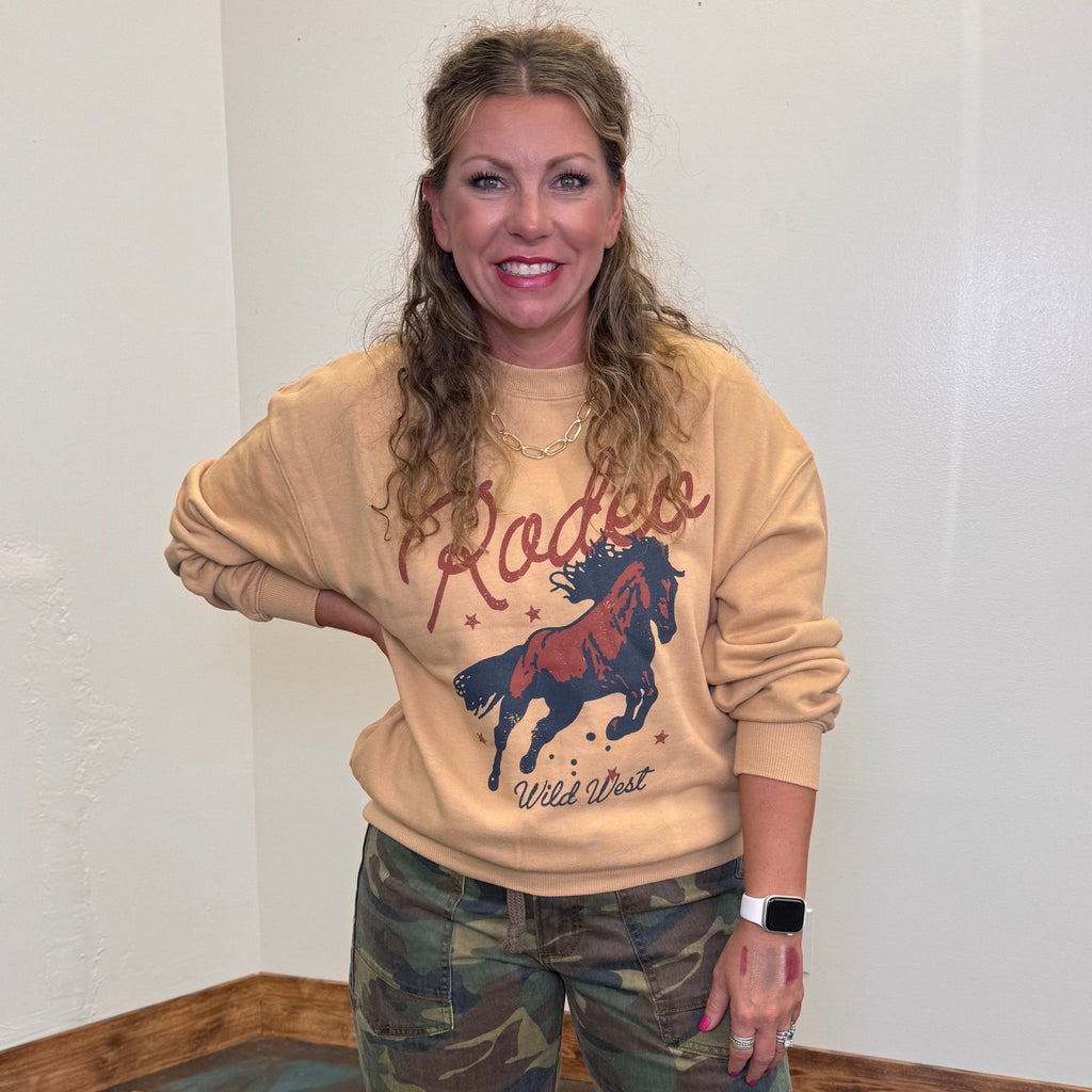 Rodeo Wild West Horse Crew Neck Sweatshirt - Country Lace Boutique