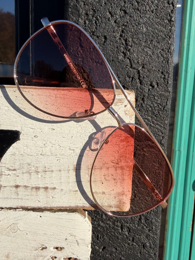 Rose Gold Aviator with Rose Gold Lens Fame Affordable Sunglasses - Country Lace Boutique