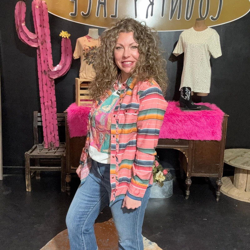 Rose Pink Serape Button Down Tasha Polizzi - Country Lace Boutique