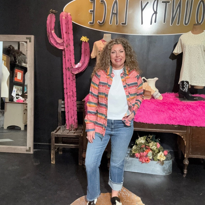 Rose Pink Serape Button Down Tasha Polizzi - Country Lace Boutique