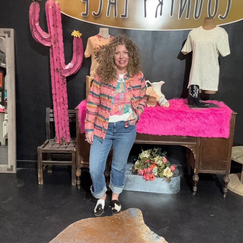 Rose Pink Serape Button Down Tasha Polizzi - Country Lace Boutique