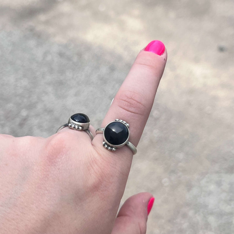 Round Black Onyx with Ball Detail Sterling Silver Ring - Country Lace Boutique
