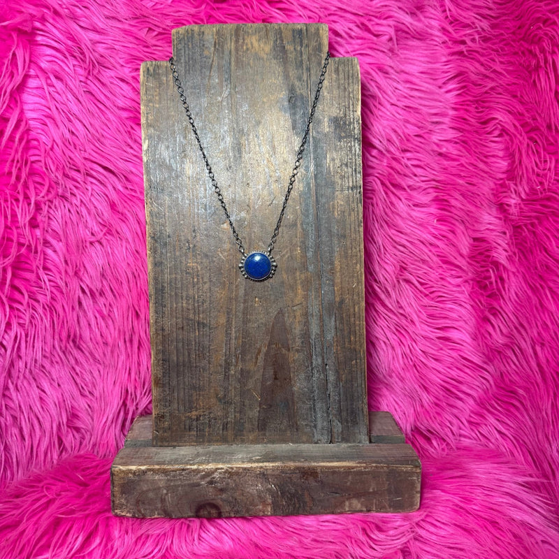 Round Blue Lapis With Ball Detail Sterling Silver Necklace - Country Lace Boutique