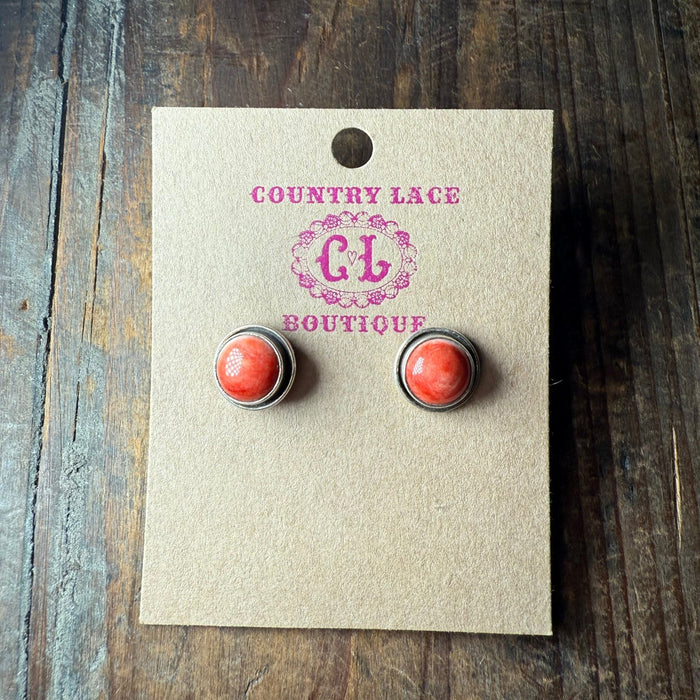 Round Orange Spiny With Detail Post Sterling Silver Earring - Country Lace Boutique