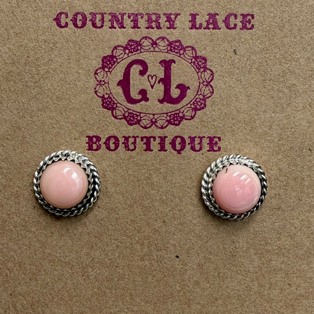 Round Pink Conch Stud Sterling Silver Earring - Country Lace Boutique