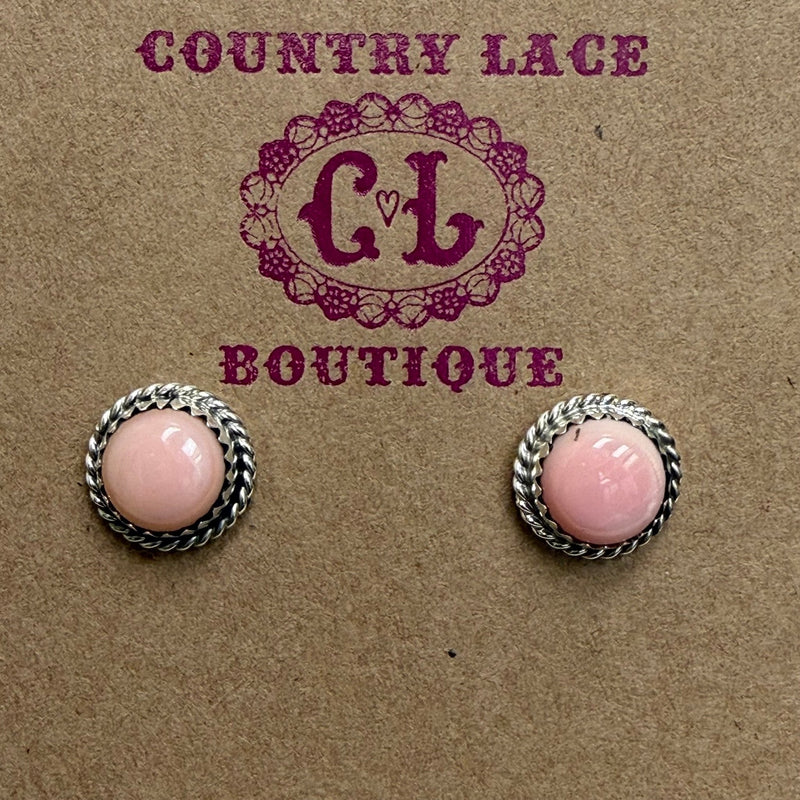 Round Pink Conch Stud Sterling Silver Earring - Country Lace Boutique